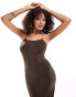 Фото #2 товара Pull&Bear polyamide shaping strappy maxi dress in chocolate brown