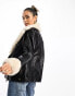 River Island biker jacket with contrast faux fur detail in black