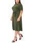 ფოტო #3 პროდუქტის Plus Size Collared Tie-Waist Short-Sleeve Midi Dress