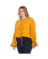 ფოტო #3 პროდუქტის Plus Size Long Flute Sleeve Surplice Neckline Wrap Blouse