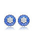 Sterling Silver with White Gold Plated Round and Baguette Cubic Zirconia Stud Earrings