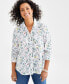 ფოტო #1 პროდუქტის Petite Printed Linen Blend Button-Up Shirt, Created for Macy's