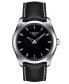 ფოტო #1 პროდუქტის Men's Swiss Couturier Black Leather Strap Watch 39mm