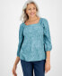 Petite Printed Square-Neck 3/4-Sleeve Blouse, Created for Macy's Linewk Sea, PP - фото #1