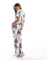 Фото #4 товара Chelsea Peers Exclusive cotton tonal leopard print button short sleeve top and trouser pyjama set in off white