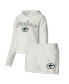 Фото #1 товара Women's White Green Bay Packers Fluffy Pullover Sweatshirt and Shorts Sleep Set