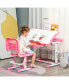 Фото #2 товара Kids Desk and Chair Set, Height Adjustable School Study Table and Chair, Student Writing Desk with Tilt Desktop, LED Lamp, Pen Box, Drawer, Reading Board, Cup Holder, and Pen Slots, Pink