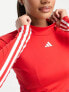 adidas Training Hyperglam 3 stripe longsleeve crop top in red
