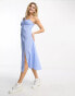 Monki strappy midi dress with split in blue ditsy