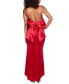 Juniors' Satin Halter-Neck Back-Bow Gown