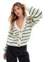 Фото #1 товара JDY knitted cardigan in cream with green stripe