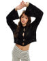 Vero Moda Aware crochet knit cardigan with collar in black