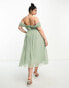 Фото #8 товара Little Mistress Plus Bridesmaids bardot mesh midi dress in sage green