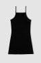 Bodycon Yırtmaçlı Siyah Askılı Mini Elbise A5177ax23sm