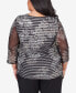 Фото #3 товара Футболка женская Alfred Dunner plus Size Opposites Attract Floral Mesh Stripe