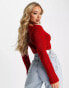 ASOS DESIGN knitted top in rib with ruched front in red