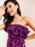 ASOS LUXE ruched exaggerated frill side mini dress with diamante straps in purple