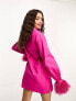 Фото #3 товара Jaded Rose Petite faux feather shirt mini dress in pink