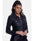 ფოტო #3 პროდუქტის Women's Denim Style Zipper Nappa Black