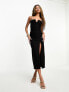 Фото #1 товара Vesper notch detail cami strap thigh split midi dress in black