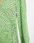 Y.A.S pleated skirt midi dress in green abstract print