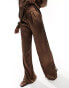 Фото #8 товара In The Style satin wide leg trouser co-ord in chocolate