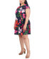 ფოტო #3 პროდუქტის Plus Size Floral-Print Cap-Sleeve Dress