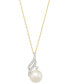 ფოტო #1 პროდუქტის Cultured Freshwater Pearl (8mm) & Diamond (1/10 ct. t.w.) Swirl 18" Pendant Necklace in 14k Gold