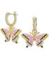 Gold-Tone Multicolor Pavé Butterfly Charm Hoop Earrings