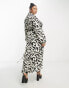 ASOS DESIGN Curve collared wrap midi dress in abstract mono print