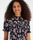 Women's Smocked Floral Print Top Blk Multi, S - фото #3