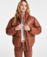 Фото #1 товара Juniors' Faux-Leather Cropped Puffer Coat