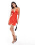 Miss Selfridge satin tie front mini slip dress in red Красный, 40 - фото #4