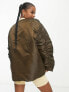ASOS DESIGN Petite reversible bomber jacket in brown and cream