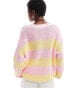 Glamorous chunky knitted pink yellow stripe jumper