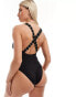 ASOS DESIGN Fuller Bust cross back swimsuit with studded straps in black glitter