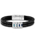 Men's Cubic Zirconia Double Strand Leather Bracelet in Stainless Steel