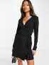 NA-KD v neck tie side mini dress in black