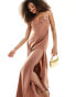 Фото #4 товара ASOS DESIGN satin buckle strap maxi dress with fuller skirt in mocha