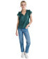 ფოტო #5 პროდუქტის Women's Ruffle-Trim Split-Neck Top