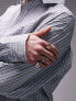 Topman long sleeve super oversized fit textured stripe shirt in blue
