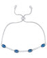 Lab Created Sapphire and Cubic Zirconia Oval Adjustable Bolo Bracelet in Fine Silver Plate