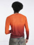 COLLUSION long sleeve mesh top with skull print in orange