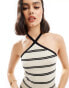 Pretty Lavish halterneck knit midaxi dress in cream stripe