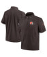 ფოტო #1 პროდუქტის Men's Brown Cleveland Browns Sideline Coach Short Sleeve Hoodie Quarter-Zip Jacket