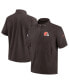 Фото #1 товара Men's Brown Cleveland Browns Sideline Coach Short Sleeve Hoodie Quarter-Zip Jacket