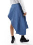 & Other Stories denim mini skirt with draped train in mid wash blue 32 - фото #7