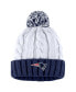 ფოტო #2 პროდუქტის Women's White New England Patriots Cable Stripe Cuffed Knit Hat with Pom and Scarf Set