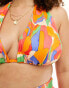 ASOS DESIGN Curve mix and match high triangle bikini top in vibrant abstract print