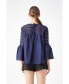 Фото #2 товара Women's Lace with Poplin Bell Sleeve Blouse